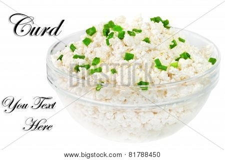 Fresh Cottage Cheese (curd) In Glass Bow, Isolated On White Background .