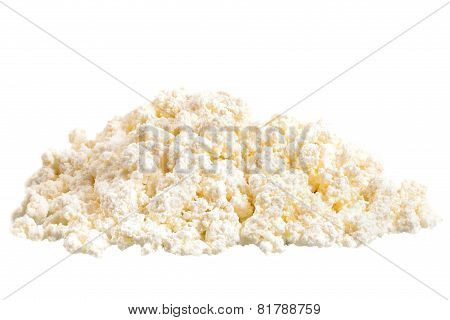 Fresh Cottage Cheese (curd) Heap, Isolated On White Background .