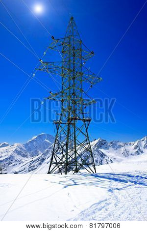 Power Line High In The Mountains.