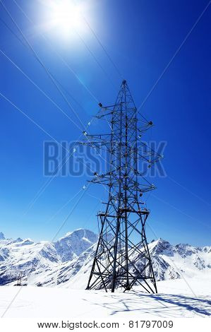 Power Line High In The Mountains.