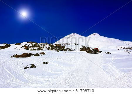 Beautiful View Of Mountaint Elbrus - Highest Peak Of Europe