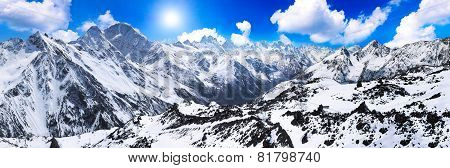 Beautiful View Of Mountains In The Elbrus Area. Panorama