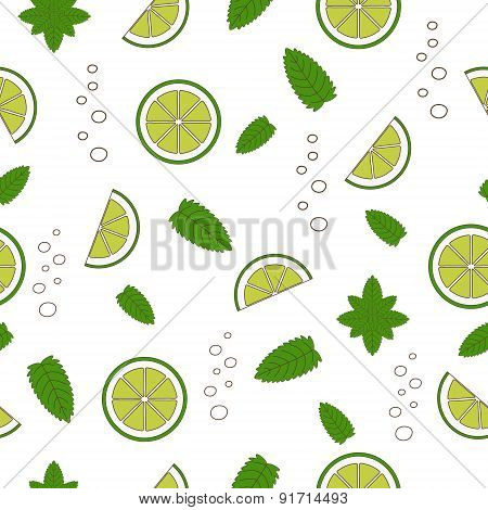 Cocktail Mojito Seamless Pattern. Vector Illustration. Hand Drawn Illustration.
