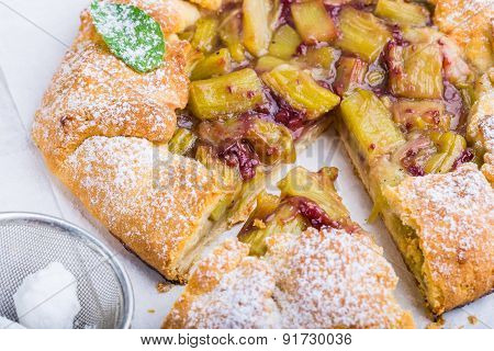 Sweet Cake With Rhubarb And Fresh Mint