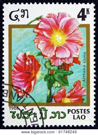 Postage Stamp Laos 1986 Hollyhock, Ornamental Plant