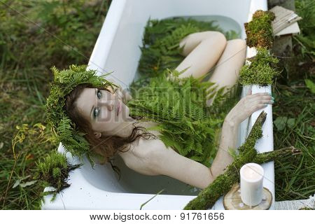 Beautiful Model In The Woods In A Vintage Scenery