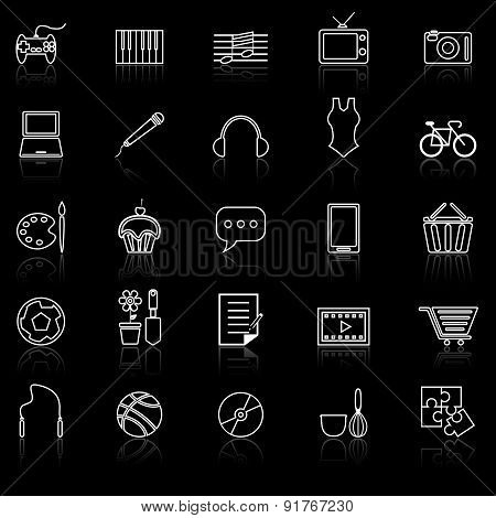 Hobby Line Icons With Reflect On Black