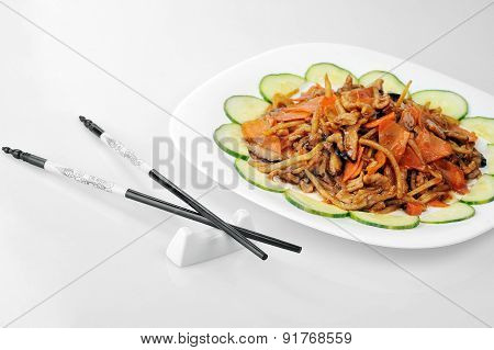 Chinese Food On Plate Close Up