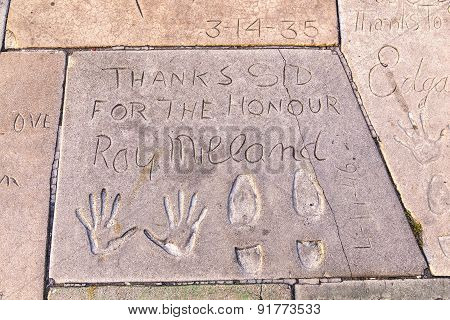 Handprints  Of Ray Milland In Hollywood Boulevard In The Concrete Of Chinese Theatre's Forecourt