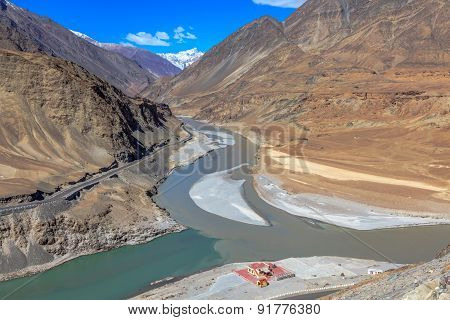 Confluence Of River Zanskar And River Indus