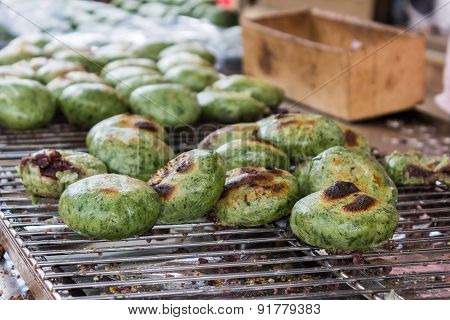 Roasted Green Tea Steamed Stuff Bun On Oven .