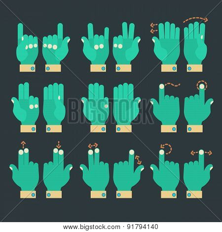 Multitouch gesture hands icons set