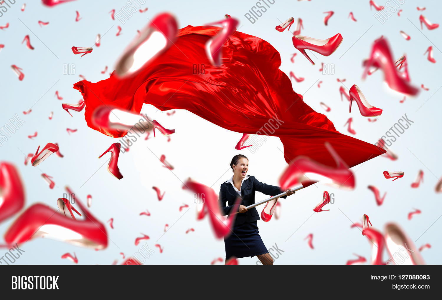 Woman Waving Red Flag Image & Photo (Free Trial) Bigstock