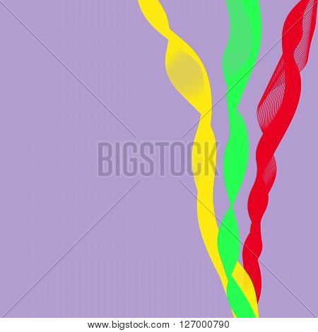 Yellow, green and red wavy ribbon on a purple background