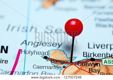 Bangor pinned on a map of Wales