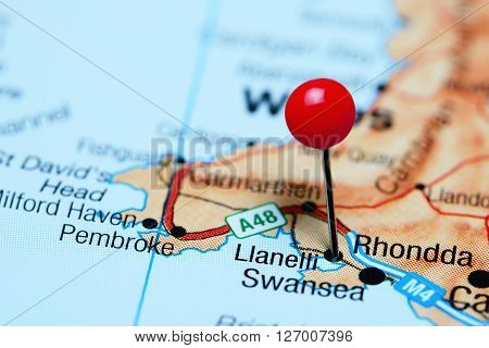 Llanelli pinned on a map of Wales