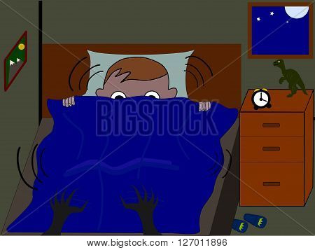 Little boy alone in the dark room
