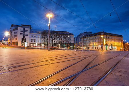 BRATISLAVA, SLOVAKIA - APRIL 23, 2016: Hurban's square in the centre of Bratislava, Slovakia on April 23, 2016.