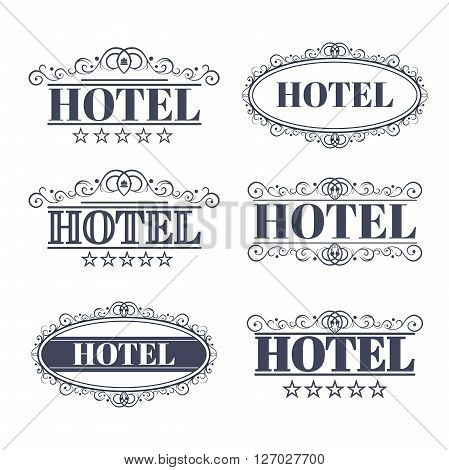 Hotel vintage labels, elegant luxury business logo, vector illustration