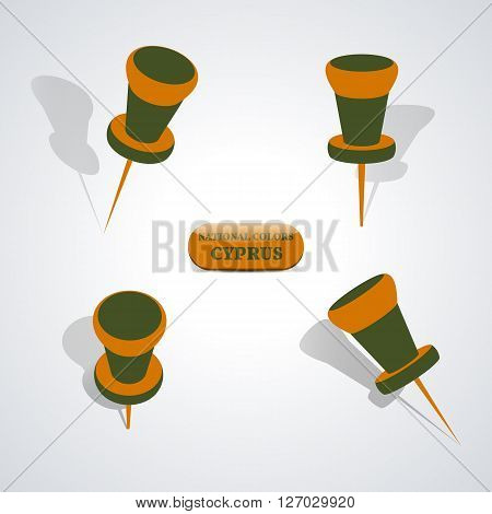 Set of pushpin in the national colors of Cyprus vector illustration.