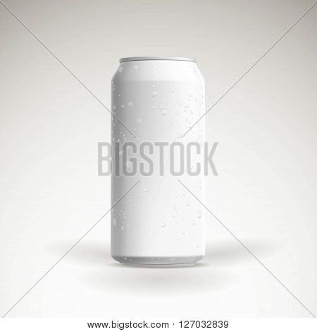 Photorealistic vector beer can mockup with water drops. 3d