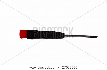 crosshead screwdriver with a black handle red tip