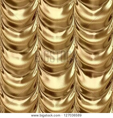 gold draped textile fabric drapery material seamless pattern texture background with a metallic reflection