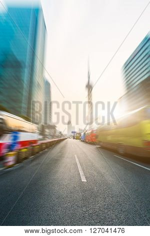 blurred traffic in city road,shanghai china.