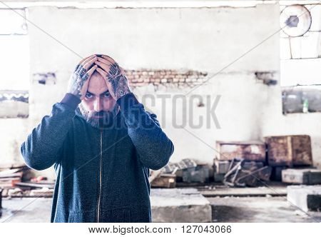 Man With Hands On Head