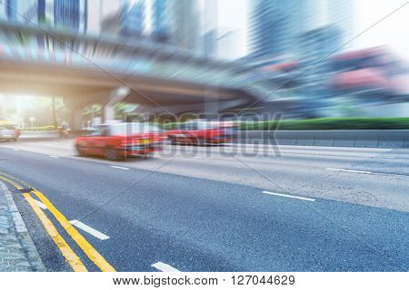 light trails in the downtown district,hong kong china.