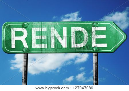 Rende road sign, on a blue sky background