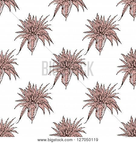 seamless pattern with Pink Bromeliad Flower, watercolor vector background. Design of textile, wallpaper, packaging, invitation