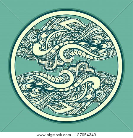 Zen doodle or Zen tangle texture or pattern  marine blue yellow in circle for coloring page or relax coloring book or wallpaper or for decorate package clothes or different things