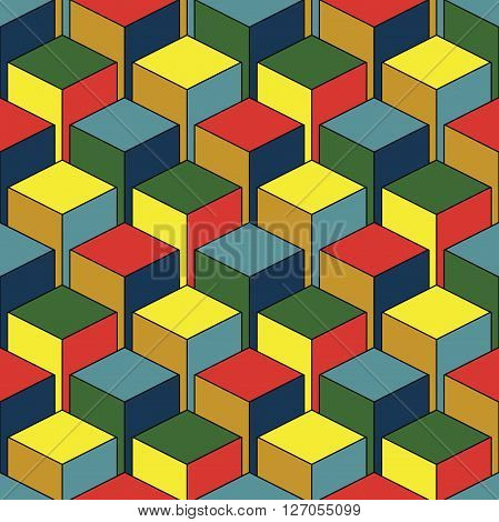 Seamless Isometric pattern of cubes vector colorful background geometric contemporary ornament