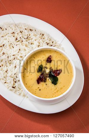Whole Yellow Lentil with Rice, dal tadka and jeera rice, Indian Dish, cooked rice and cooked Arhar or Toor dal (Pigeon Pea)