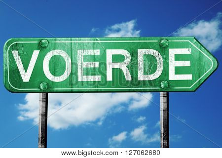 Voerde road sign, on a blue sky background