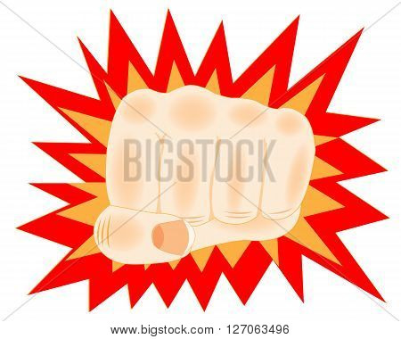 Fist of the person and blow on white background is insulated