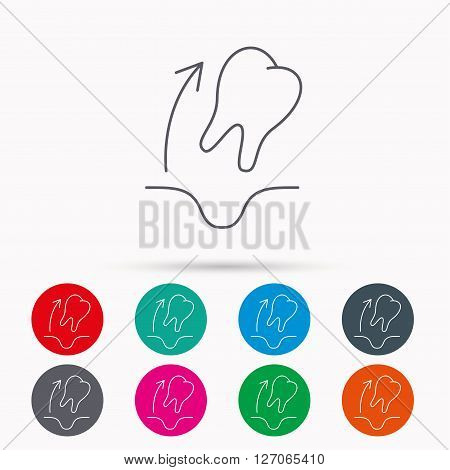 Tooth extraction icon. Dental paradontosis sign. Linear icons in circles on white background.