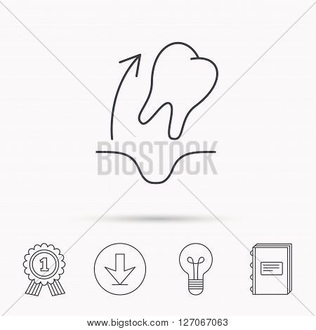 Tooth extraction icon. Dental paradontosis sign. Download arrow, lamp, learn book and award medal icons.