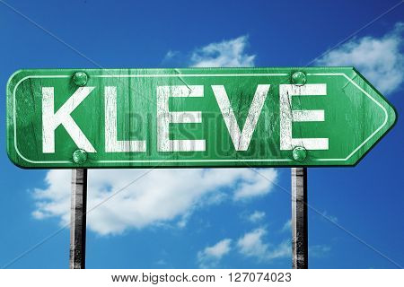 Kleve road sign, on a blue sky background