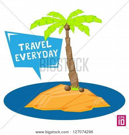 Vector palm tree with coconuts isolated on white background. Coconuts on the sand of an island.