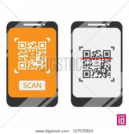 Vector smartphone scan QR code template. Elements grouped in different layers for convenient editing.