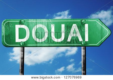 douai road sign, on a blue sky background