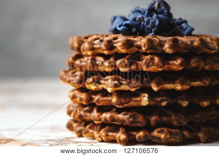 Stack Of Homemade Waffles Close Up