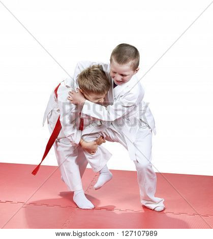 Judo technique are training children in kindergarten