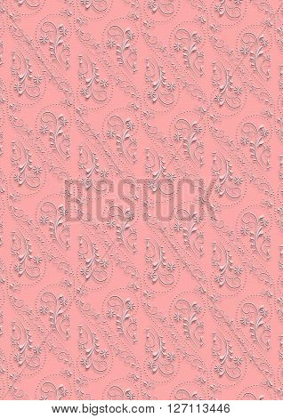 Pink seamless background with white delicate floral pattern