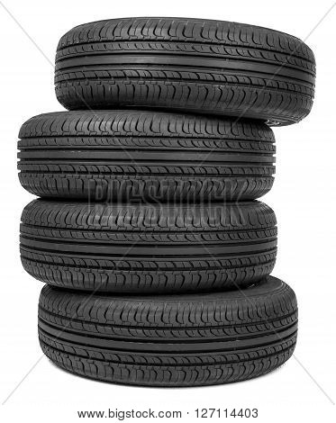 Column of tires, isolated on the white background