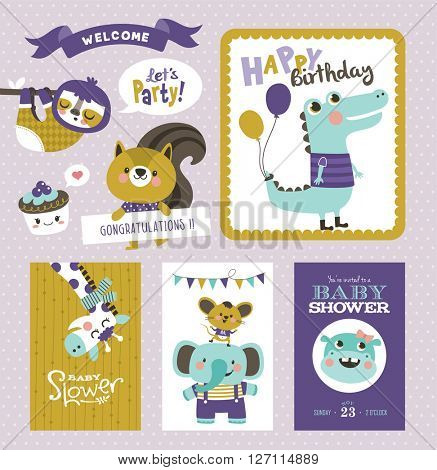 Greeting cards/ gifts/ stickers with zoo baby animals