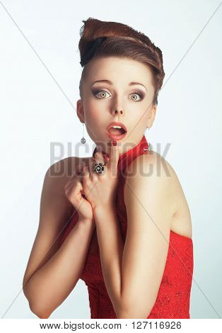 Portrait  Surprised Woman.