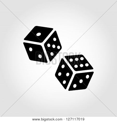 Vector black dice cubes icon on grey background. Two black dice cubes